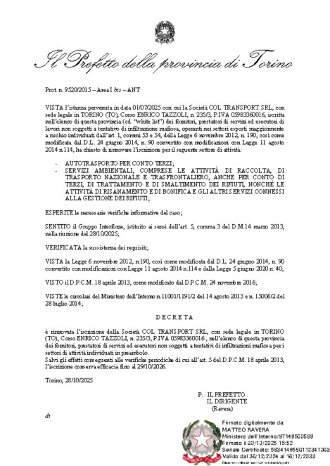 Autorizzazione intermediazione col transport